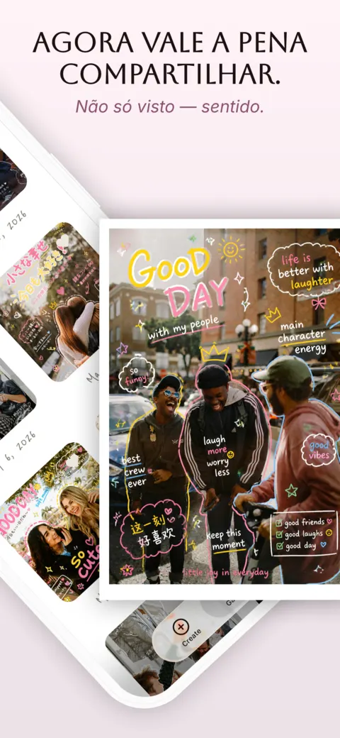 Galeria do Sorae com um rabisco “Good Day” de amigos em uma rua da cidade, à frente de outras criações salvas